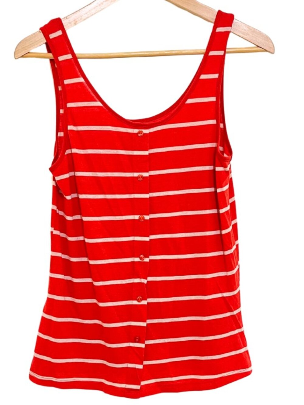 Striped Orange & White Button Back Scoop Neck Sleeveless Tank Top – Tresics, M
